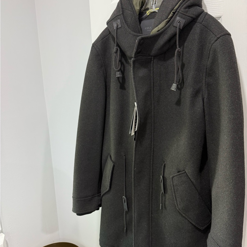 Cole Haan Black Hooded Military Jacket